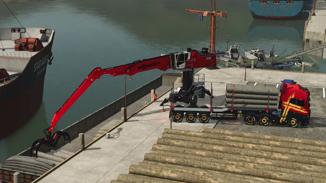 Leistungsstarker Sennebogen 835G Hybrid Umschlaggerät für Farming Simulator 25 — Hybrid, Viele Optionen und Präzise Steuerung