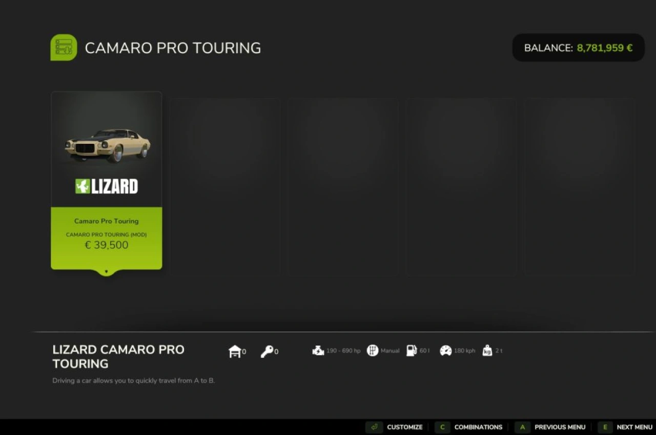 Автомобіль Chevrolet Camaro Pro Touring для Farming Simulator 25