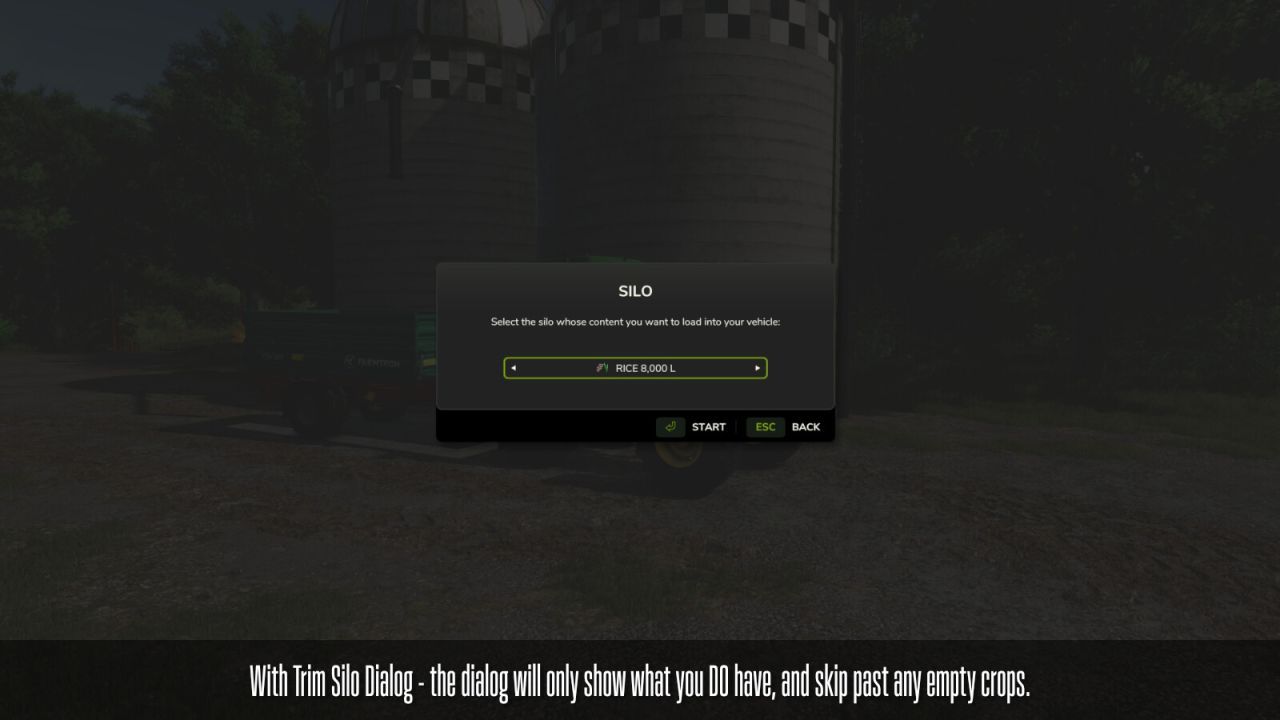 Мод для діалогу силосу Trim для Farming Simulator 25