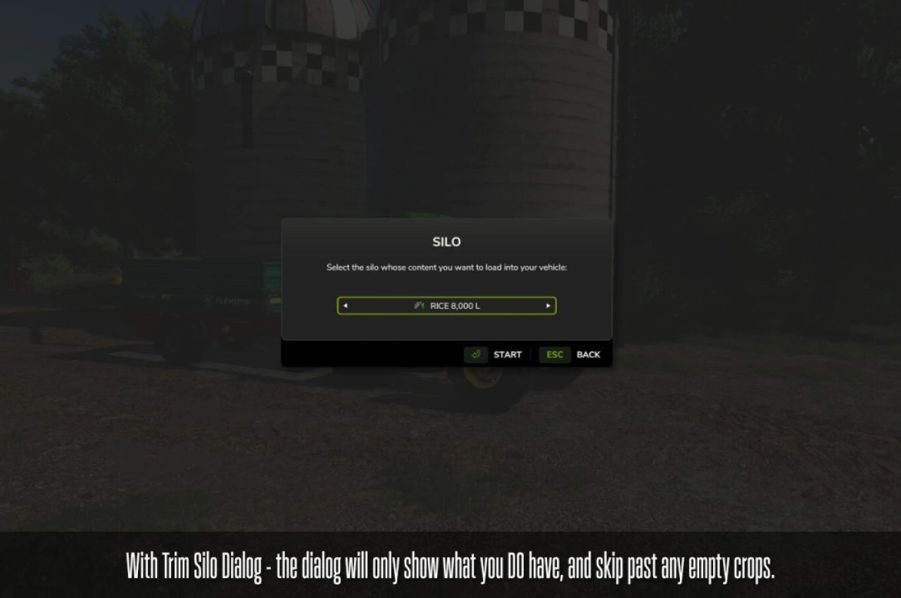 Мод для діалогу силосу Trim для Farming Simulator 25