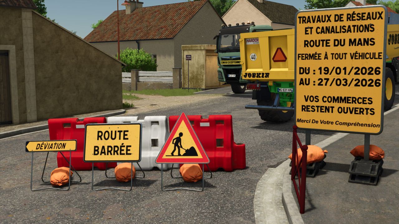 Realistische Französische Temporäre Verkehrsschilder (French Temporary Marking) für den Bau in FS25