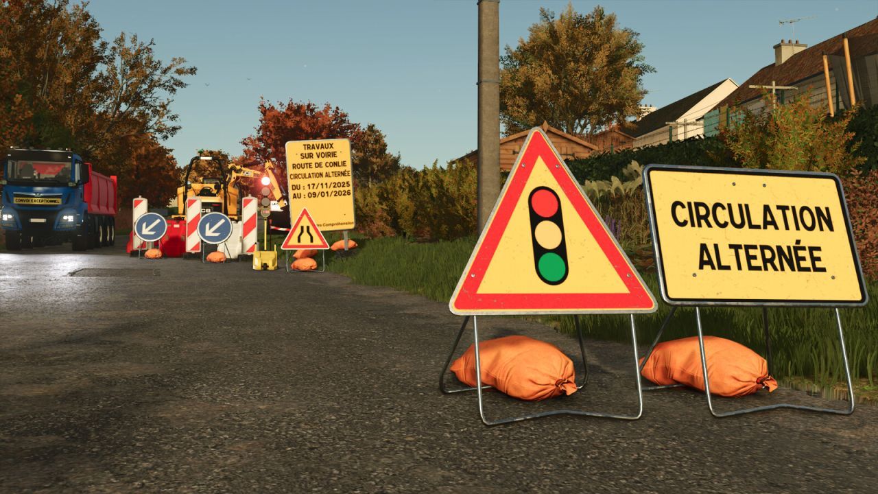 Realistische Französische Temporäre Verkehrsschilder (French Temporary Marking) für den Bau in FS25