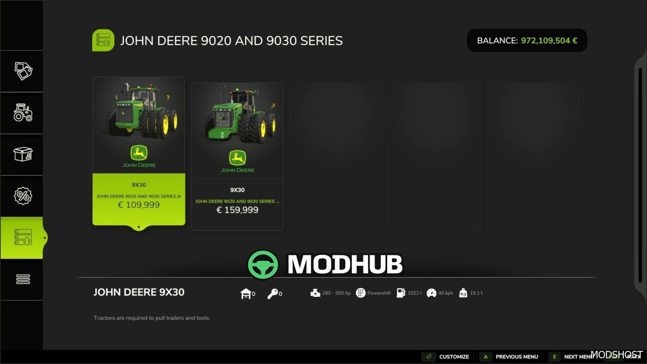 Трактор John Deere 9×20/9×30 Series для Farming Simulator 25