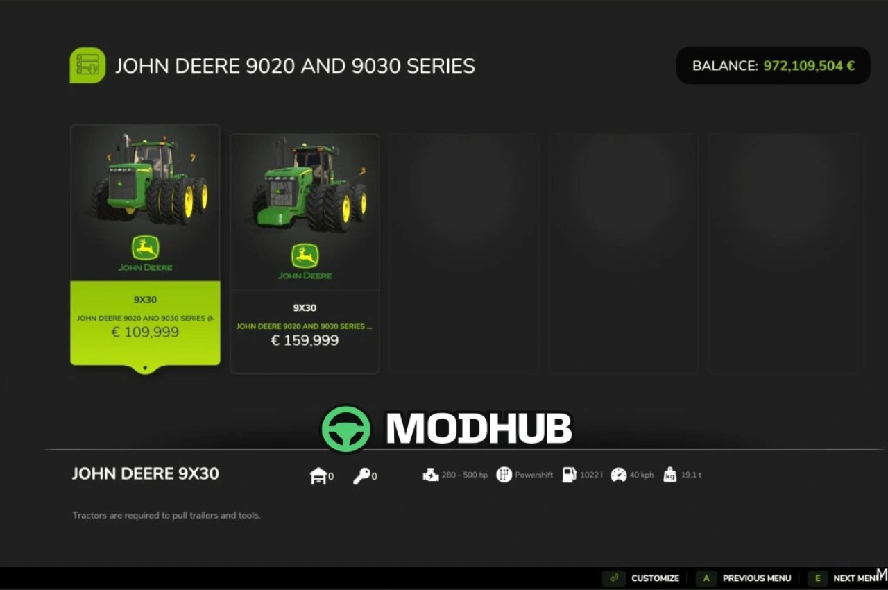 Трактор John Deere 9×20/9×30 Series для Farming Simulator 25