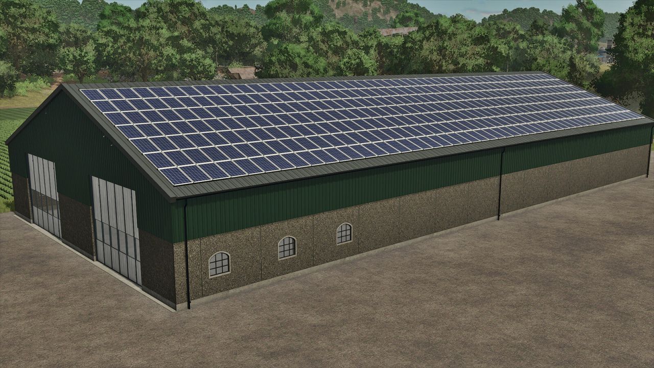 Effektives Getreidesilo mit Trocknungsboden und Einstellungen sowie Solarpanels für FS25