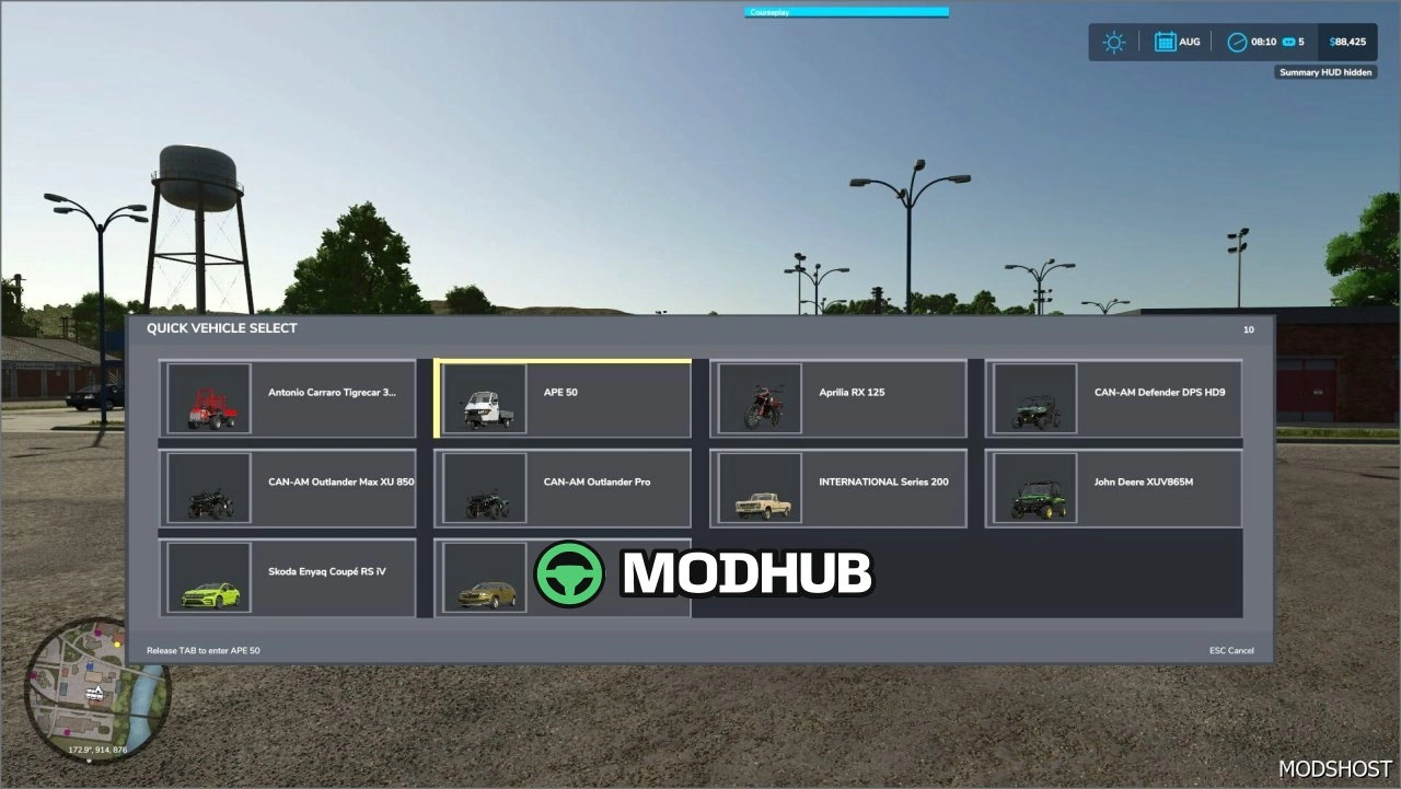 Швидкий вибір транспорту V1.2 для Farming Simulator 25