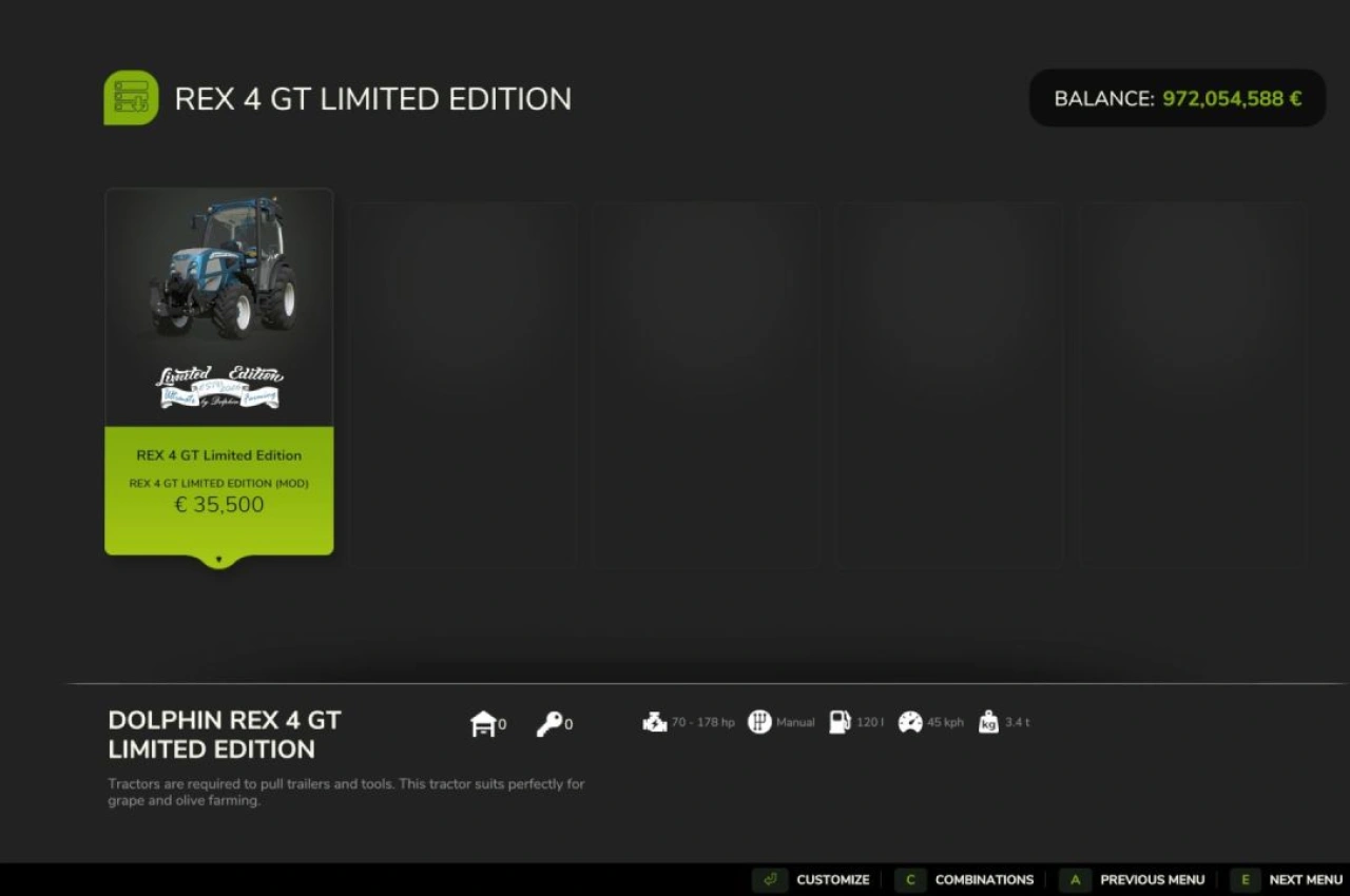 Трактор Landini Rex 4 GT Limited Edition для Farming Simulator 25