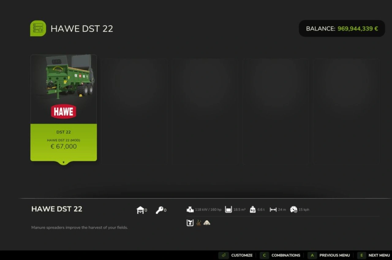 Розкидач гною Hawe DST 22 для Farming Simulator 25