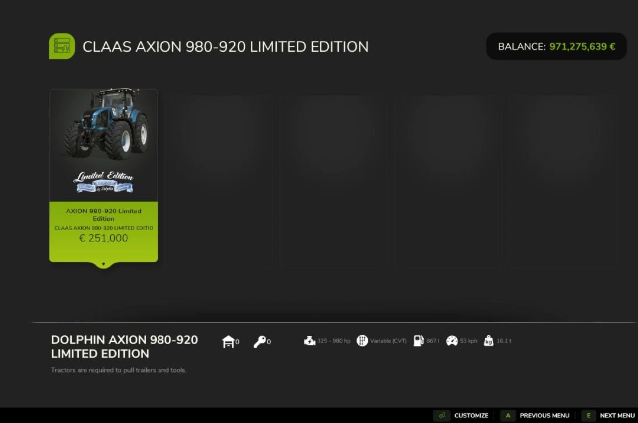 Трактор Axion 980 Limited Edition для Farming Simulator 25