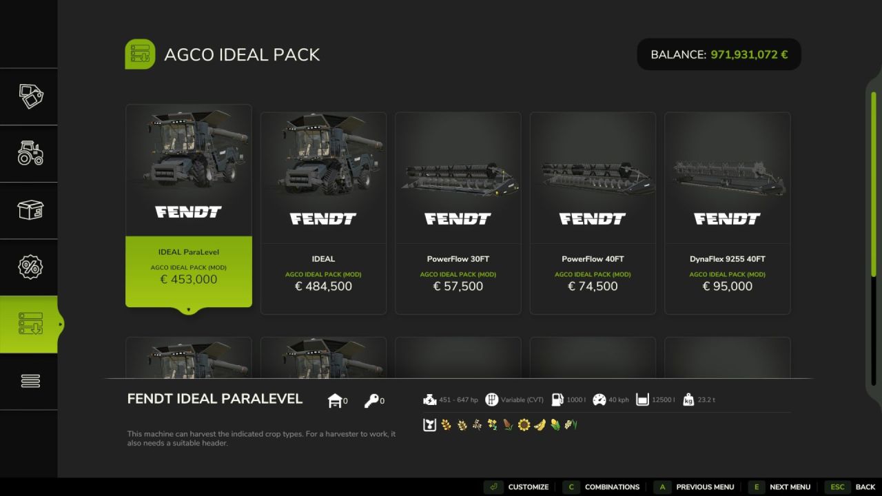 Combine Fendt/MF Ideal Pack for Farming Simulator 25