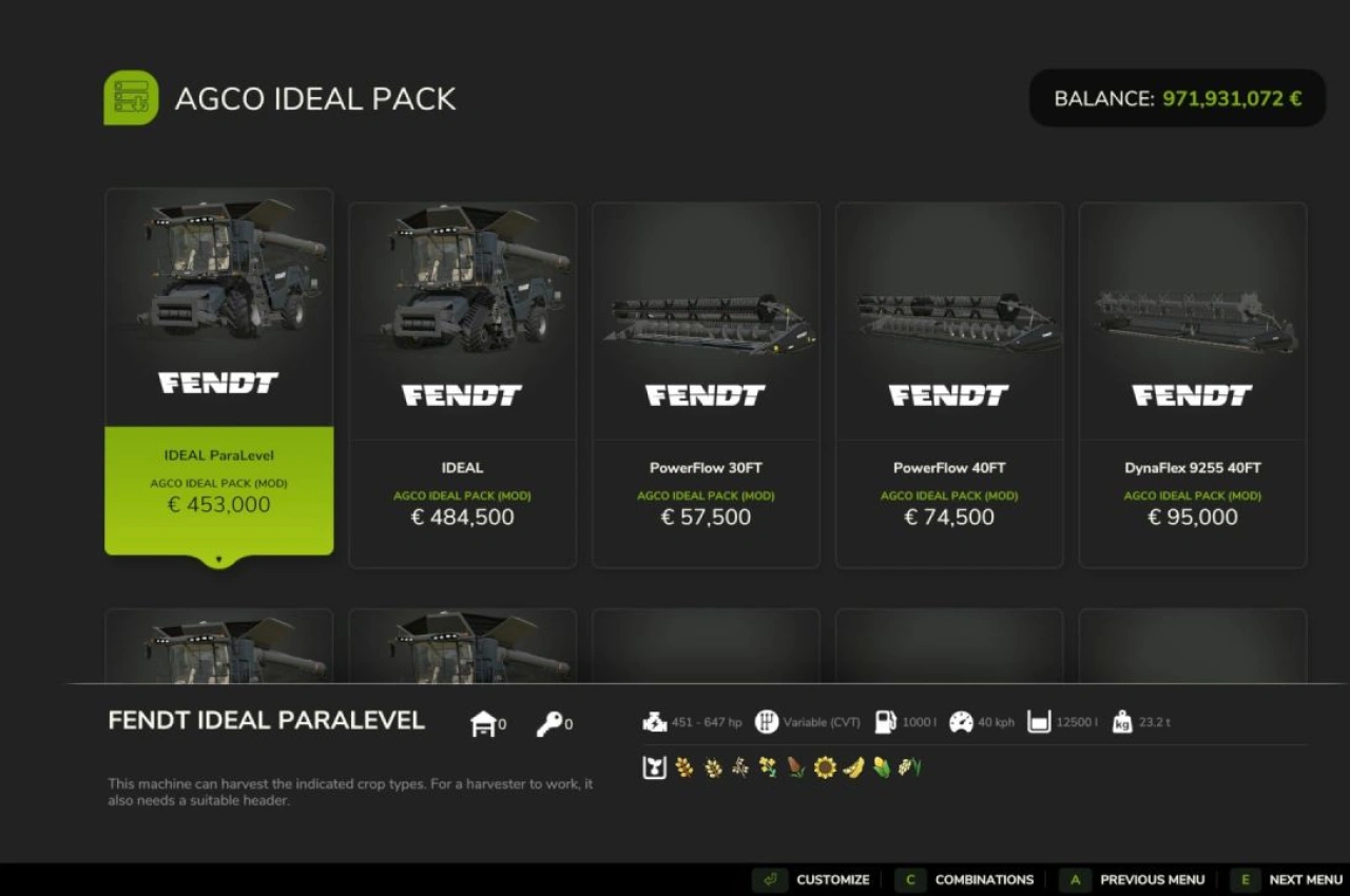 Комбайн Fendt/MF Ideal Pack для Farming Simulator 25