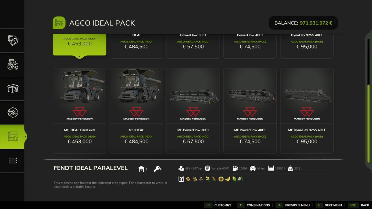 Combine Fendt/MF Ideal Pack for Farming Simulator 25