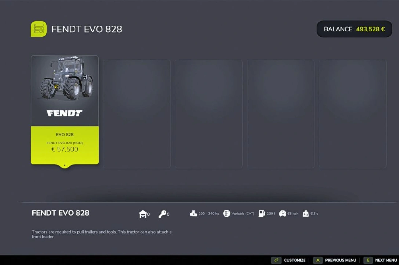 Трактор Fendt EVO 828 для Farming Simulator 25