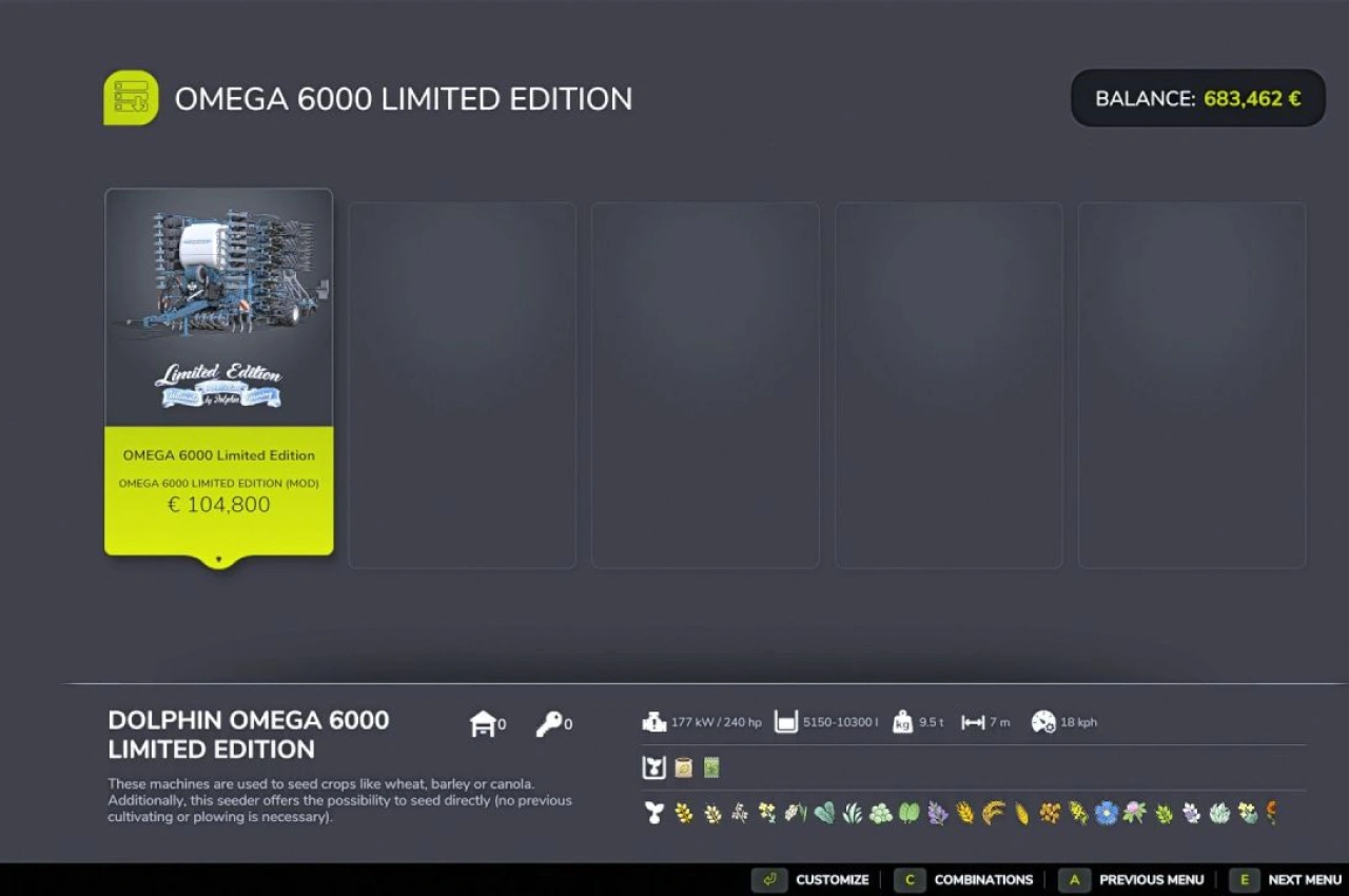 Сівалка Bednar Omega 6000 Limited Edition для Farming Simulator 25