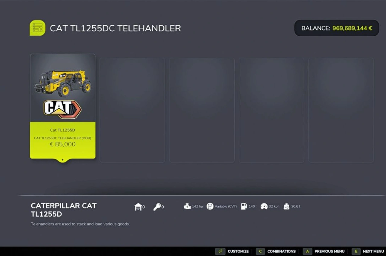 Телескопічний навантажувач Cat 1255D для Farming Simulator 25