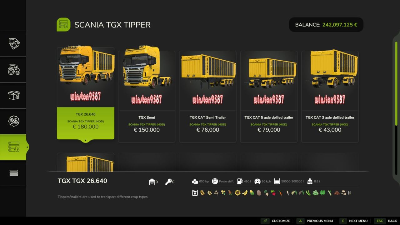 Ciężarówka Scania TGX Cat do Farming Simulator 25