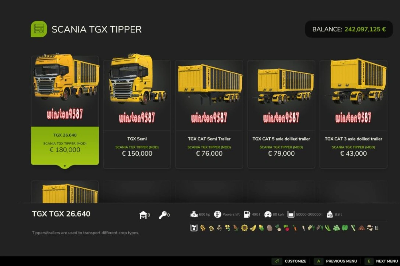 Ciężarówka Scania TGX Cat do Farming Simulator 25 — 2