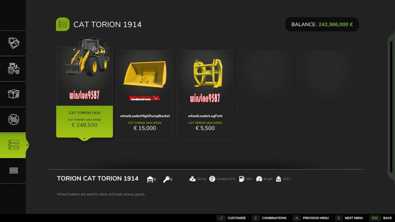 Навантажувач Cat Torion 1914 для Farming Simulator 25