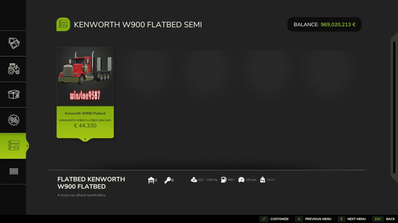 Вантажівка Kenworth W900 для Farming Simulator 25