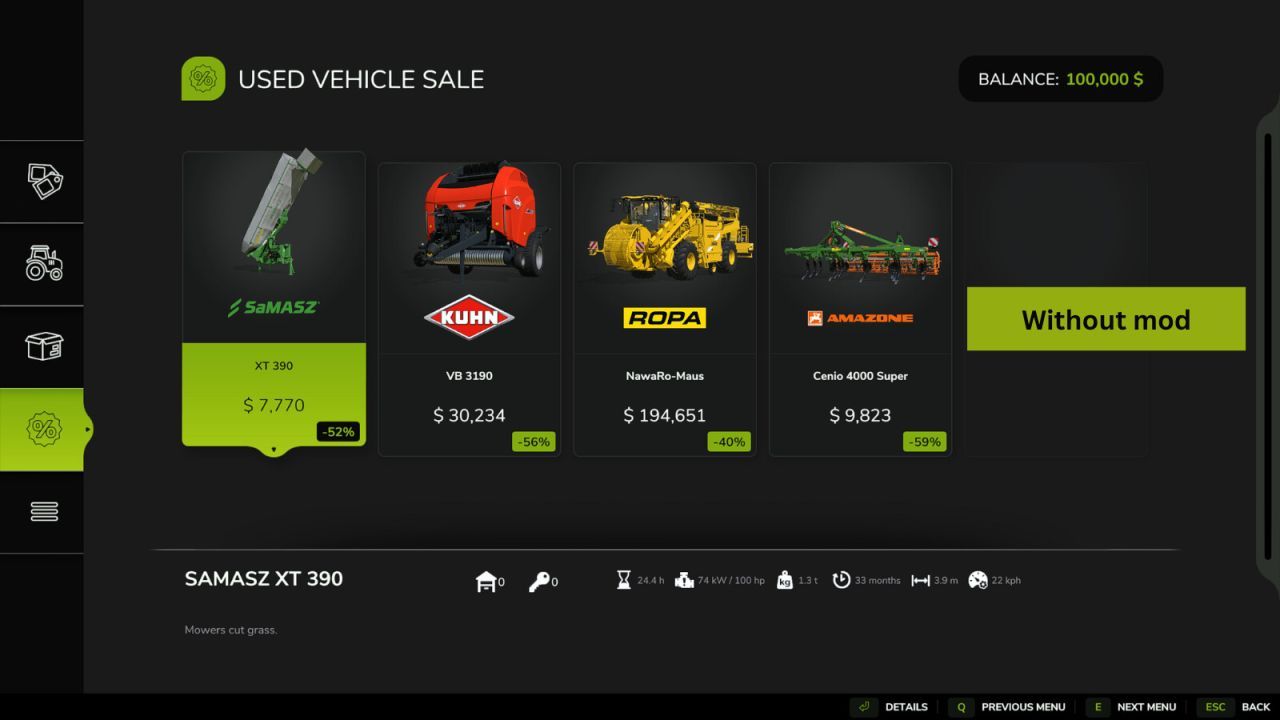 Мод Used Sales Time Left для Farming Simulator 25