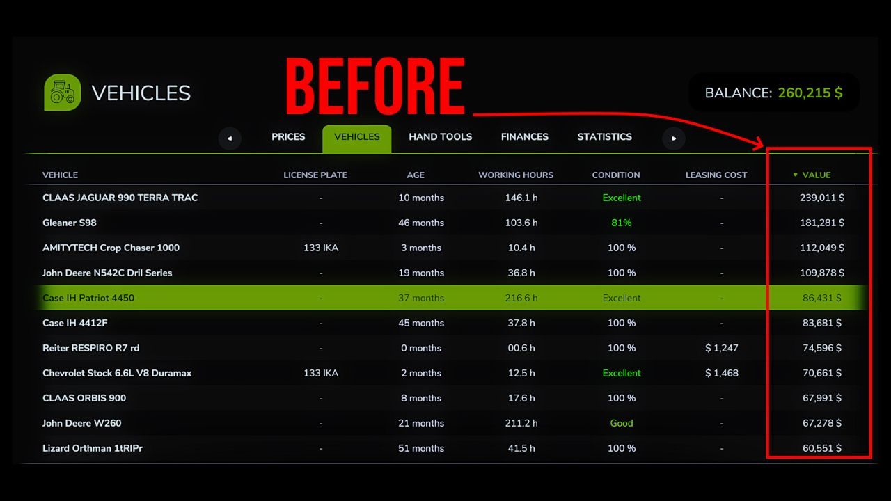 Мод для зниження вартості техніки для Farming Simulator 25