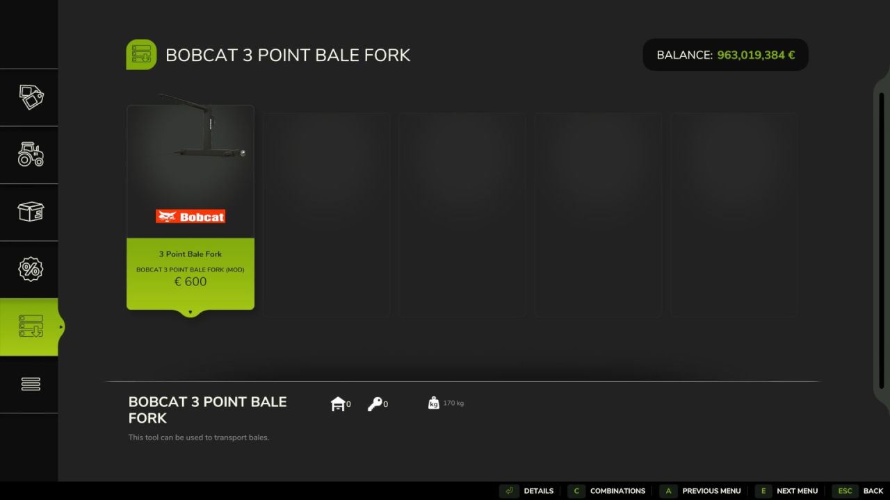 Robuste Bobcat 3 Point Bale Fork (Rust Edition) für Ballen in Farming Simulator 25