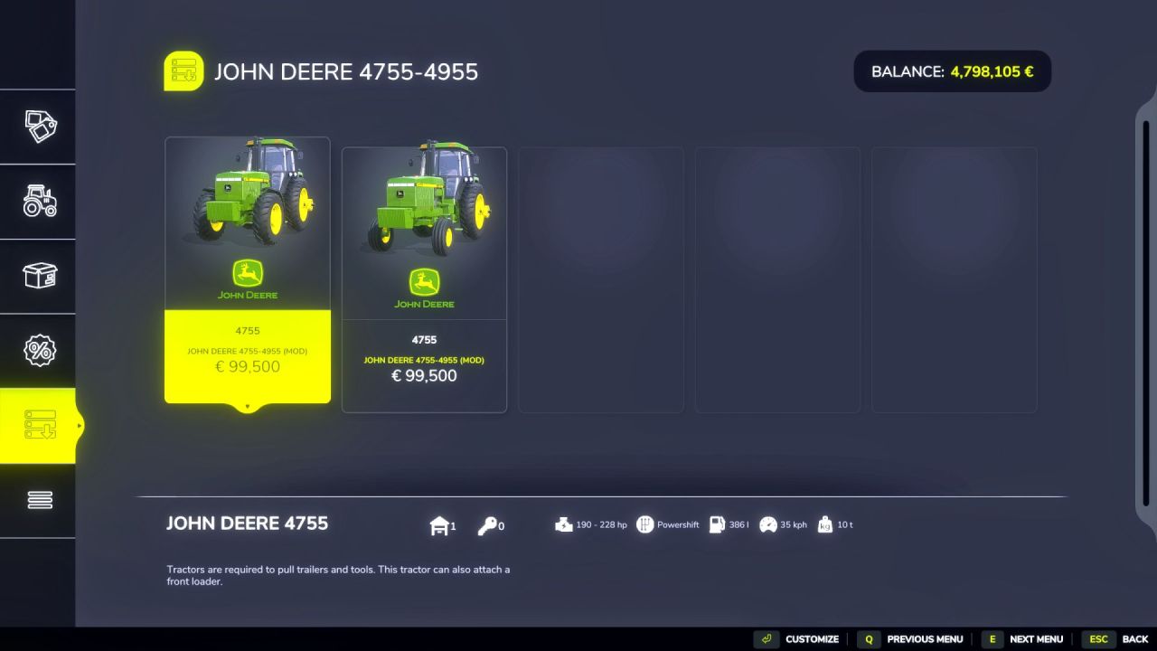 Трактор John Deere 4755-4955 Reworked для Farming Simulator 25