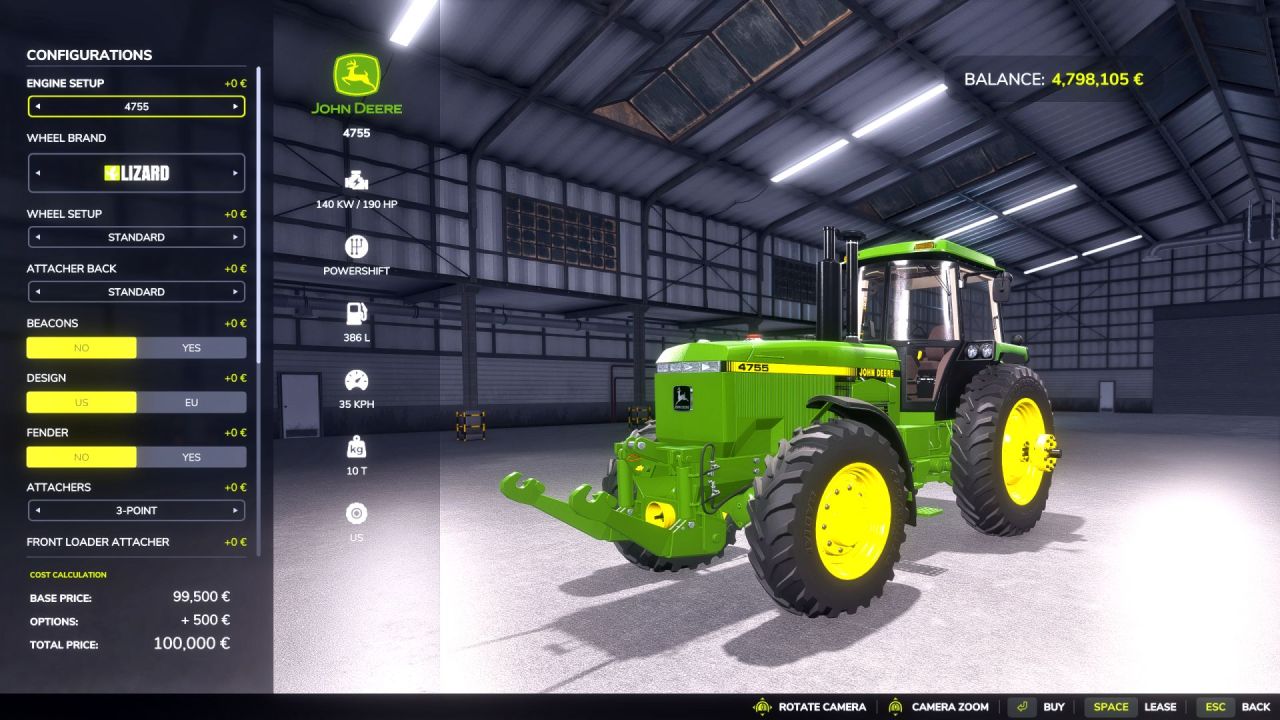 Трактор John Deere 4755-4955 Reworked для Farming Simulator 25