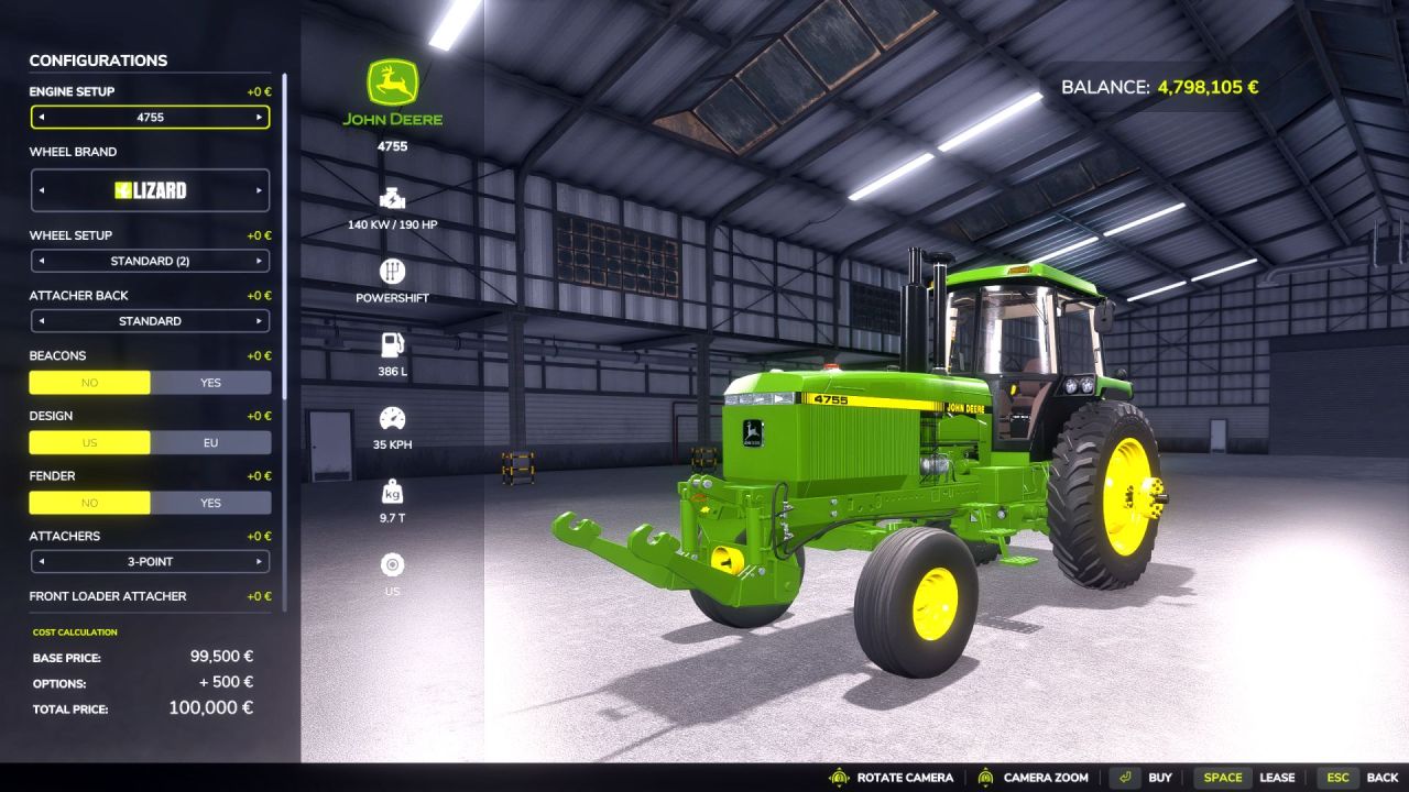Трактор John Deere 4755-4955 Reworked для Farming Simulator 25