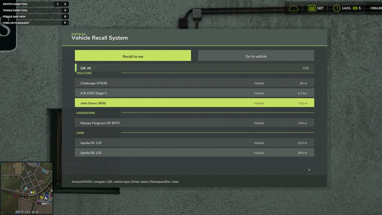 Скрипт Vehicle Recall System для Farming Simulator 25
