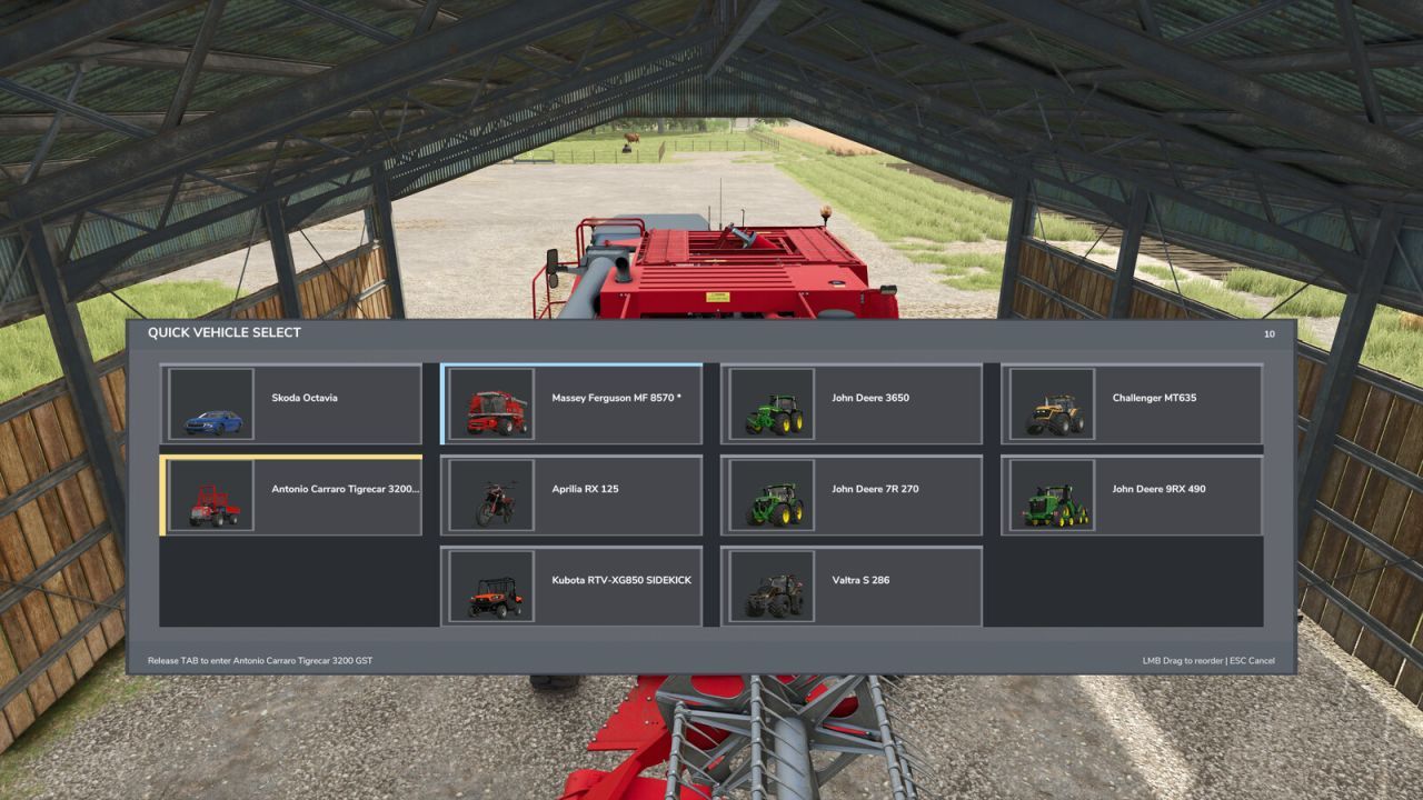 Швидкий вибір транспорту для Farming Simulator 25