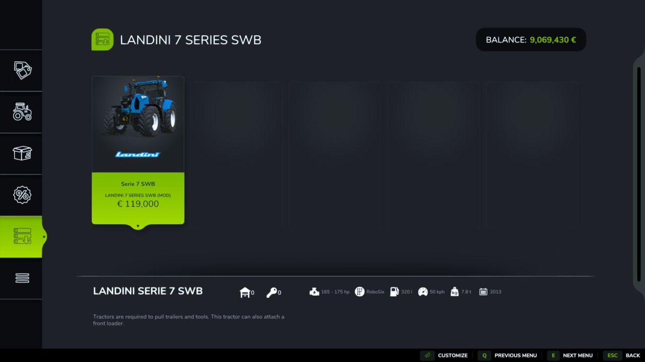Трактор Landini 7 Series SWB для Farming Simulator 25