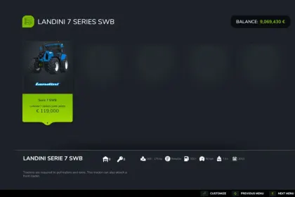 Трактор Landini 7 Series SWB для Farming Simulator 25 — 3