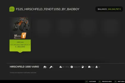 Traktor Fendt 1050 Hirschfeld do Farming Simulator 25