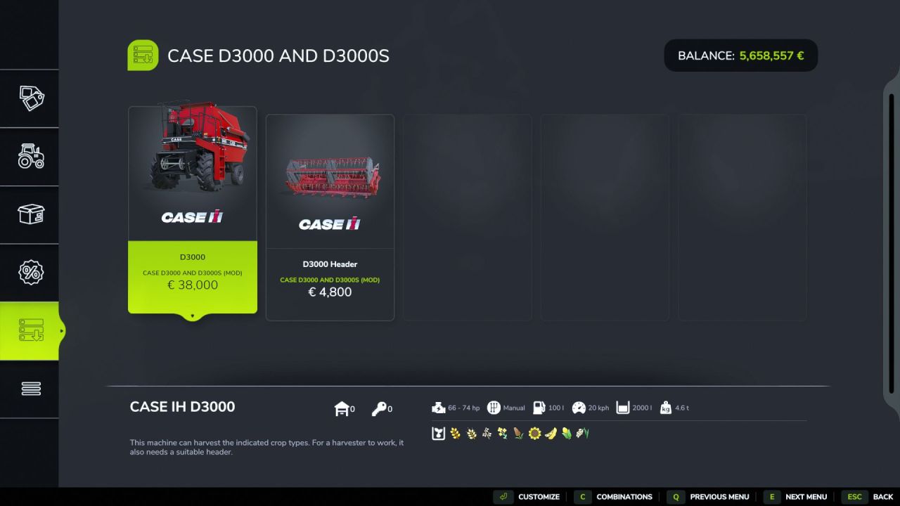 Комбайн Case D3000 / D3000S для Farming Simulator 25