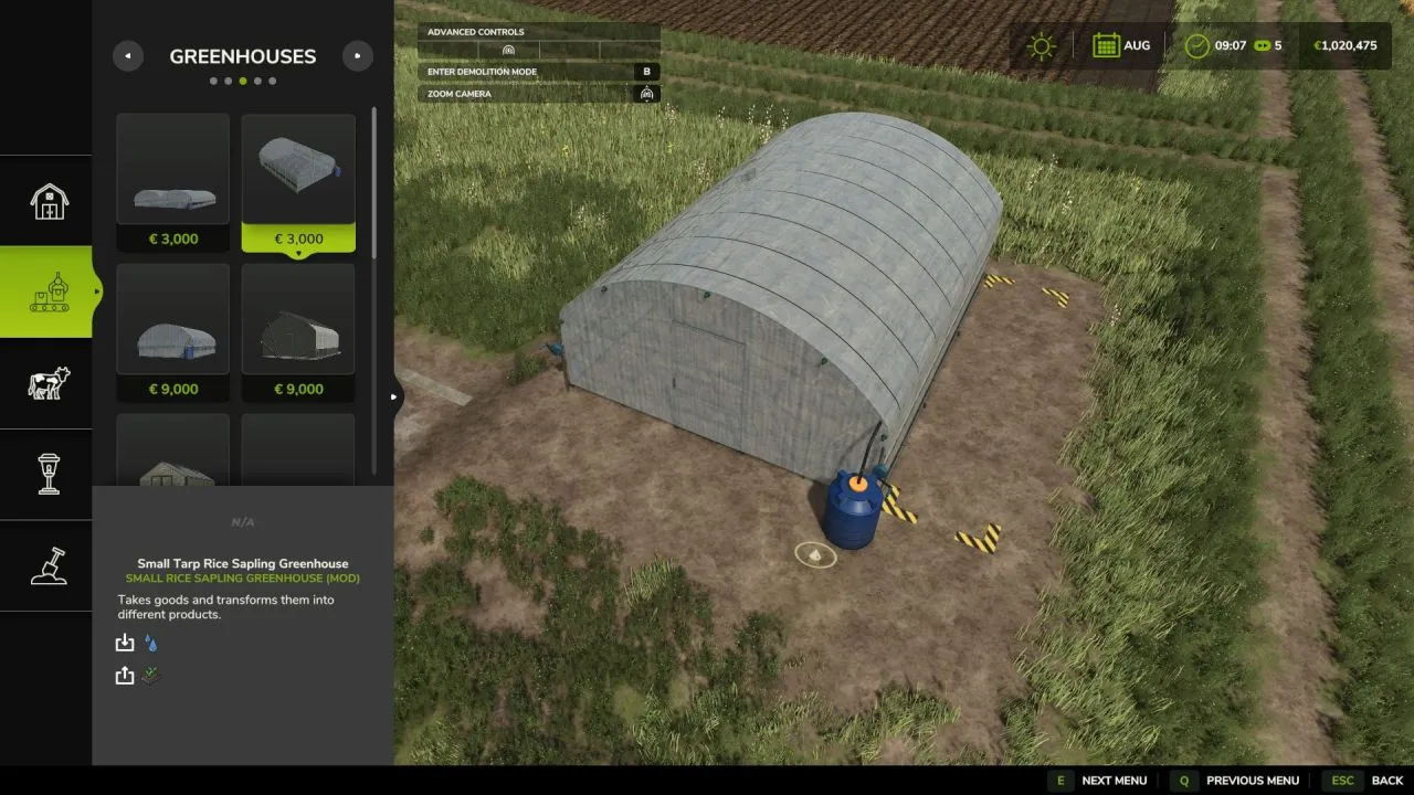 Компактна Теплиця Small Rice Sapling Greenhouse для Розсади Рису у Farming Simulator 25