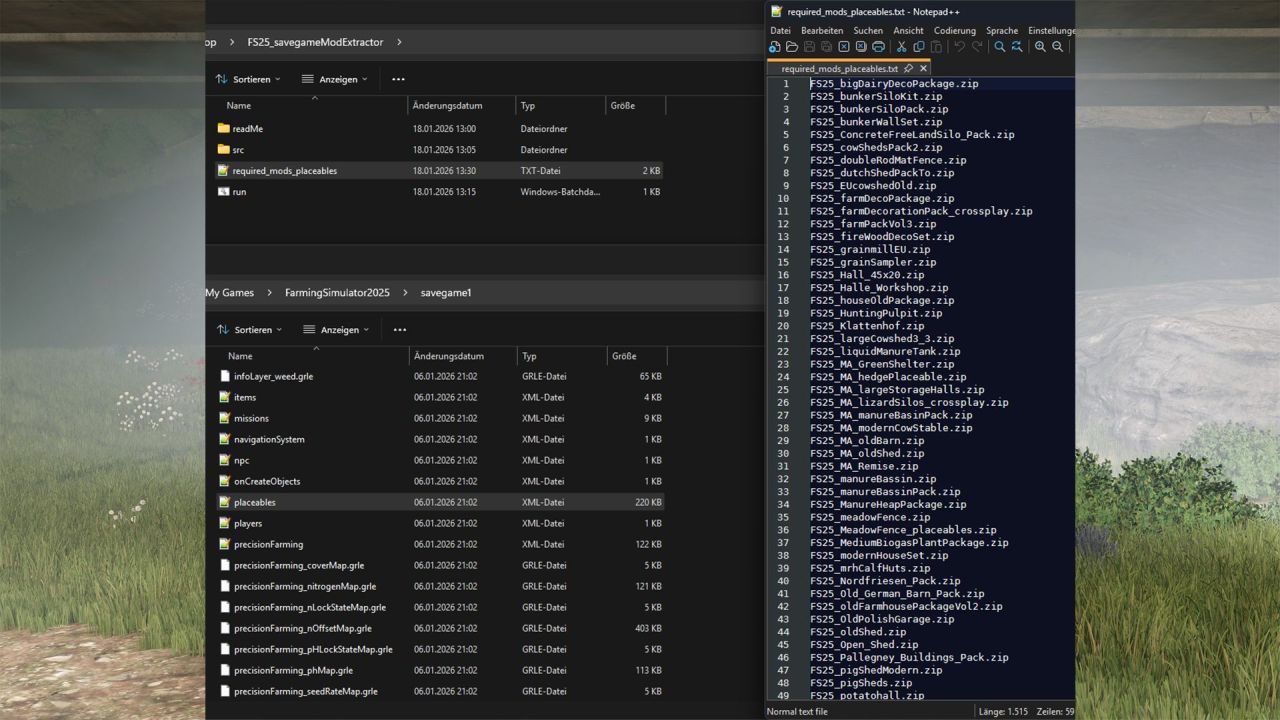 Effektiver Savegame-Extractor für Farming Simulator 25 – Finde schnell die benötigten Mods