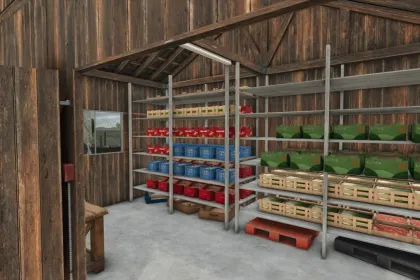 Efektywna Szklarnią Greenhouse With Storage z Autoskładem i Zbiorem Wody Deszczowej dla FS25 — 2