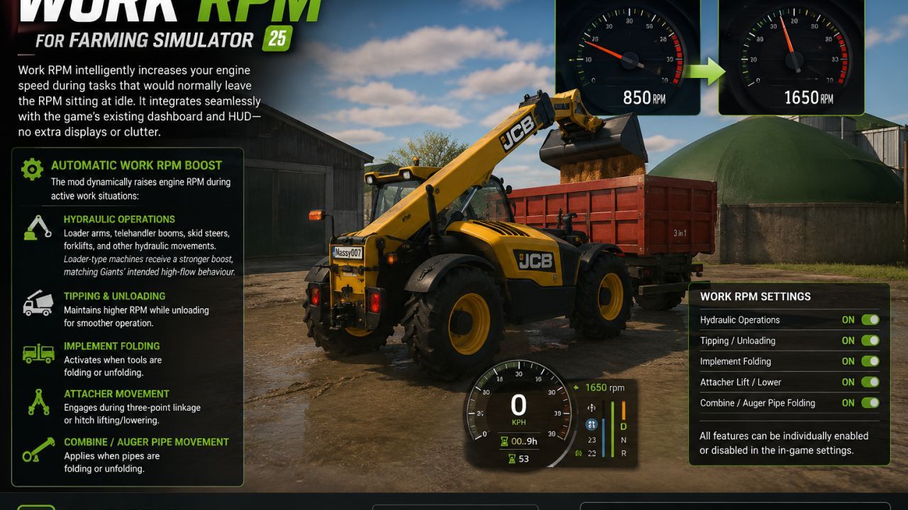 Мод RPM Work Mode для Farming Simulator 25