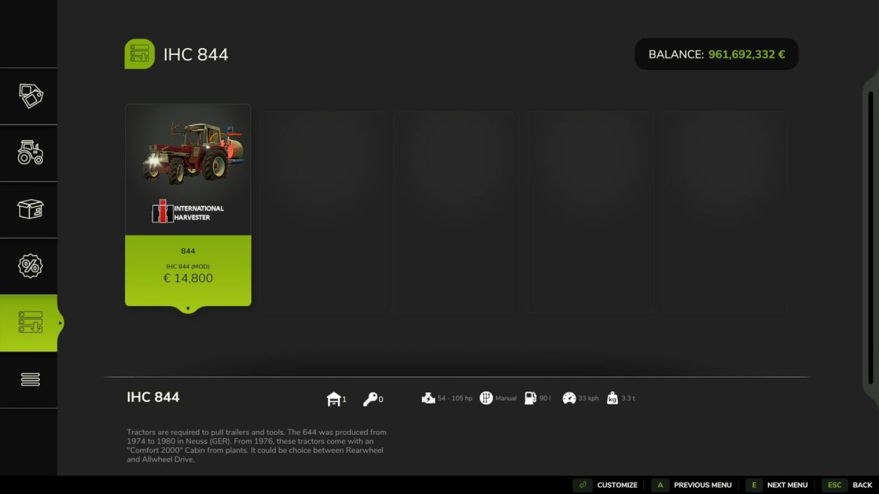 Трактор IHC 844 для Farming Simulator 25