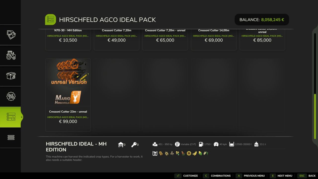 Комбайн AGCO Ideal Pack Hirschfeld Edition для Farming Simulator 25