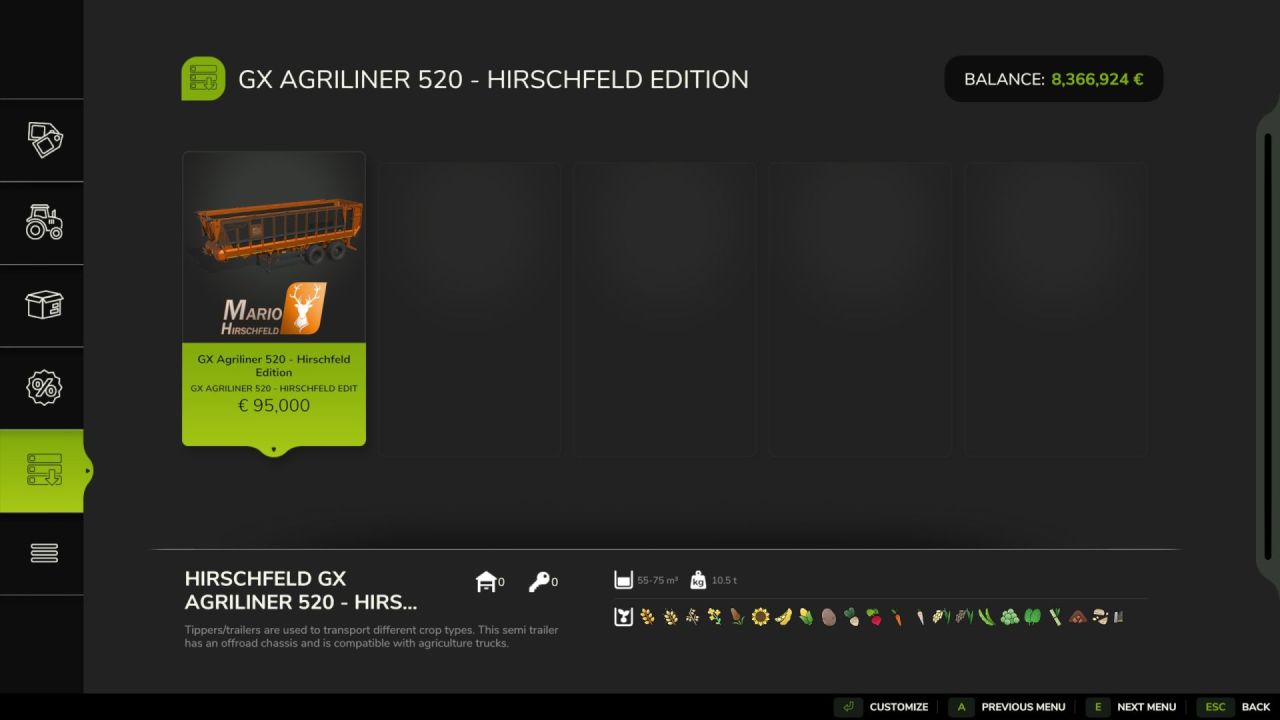 Причіп Krone GX Agriliner 520 для Farming Simulator 25