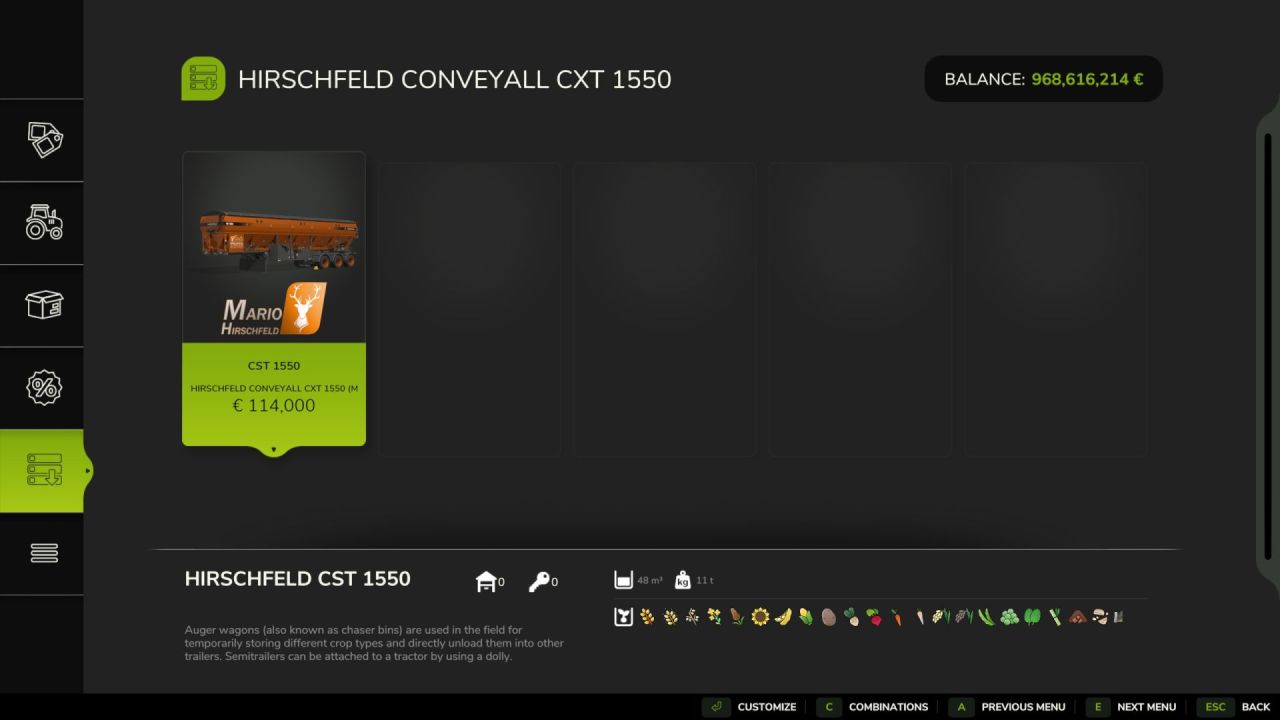 Причіп Convey All CST 1550 Hirschfeld-Design для Farming Simulator 25