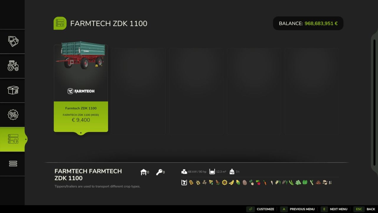 Причіп Farmtech ZDK 1100 для Farming Simulator 25