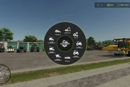 Меню вибору техніки для Farming Simulator 25