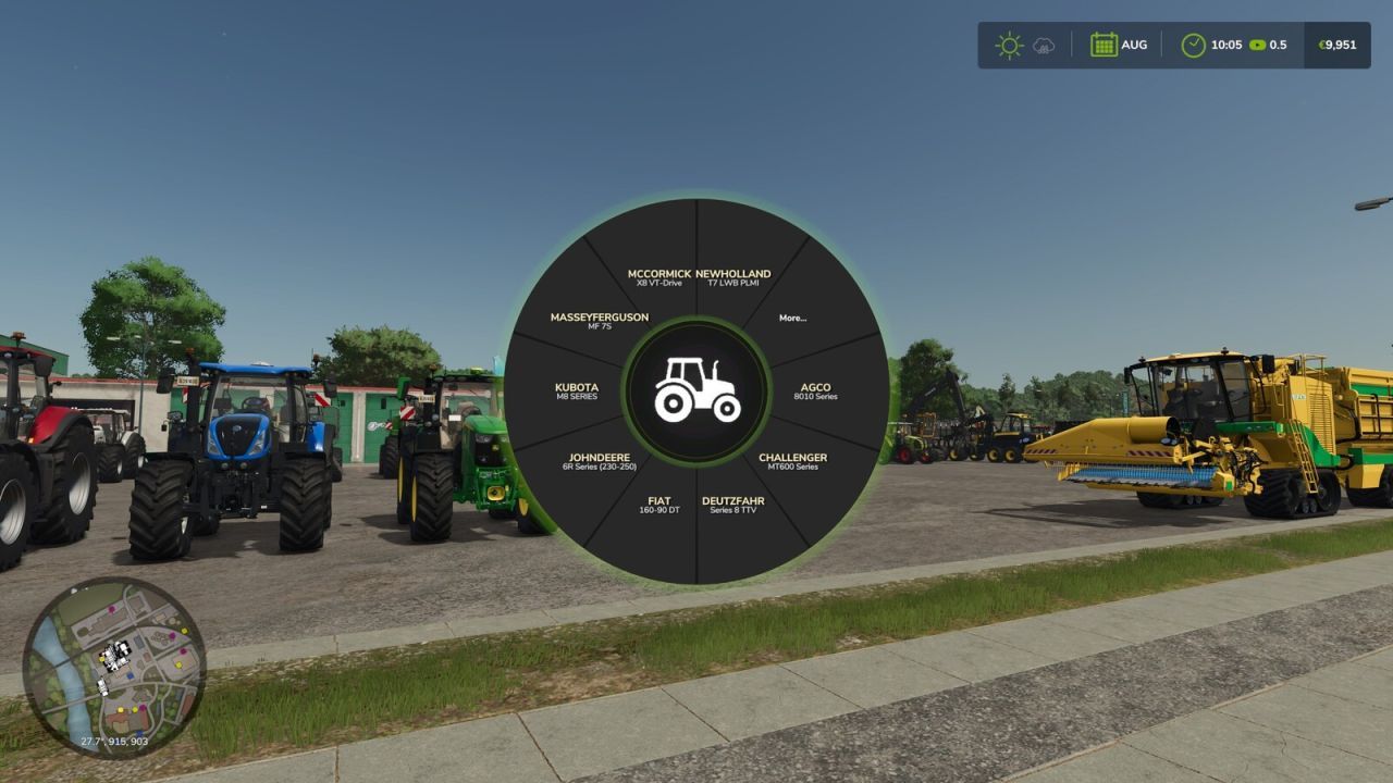 Меню вибору техніки для Farming Simulator 25