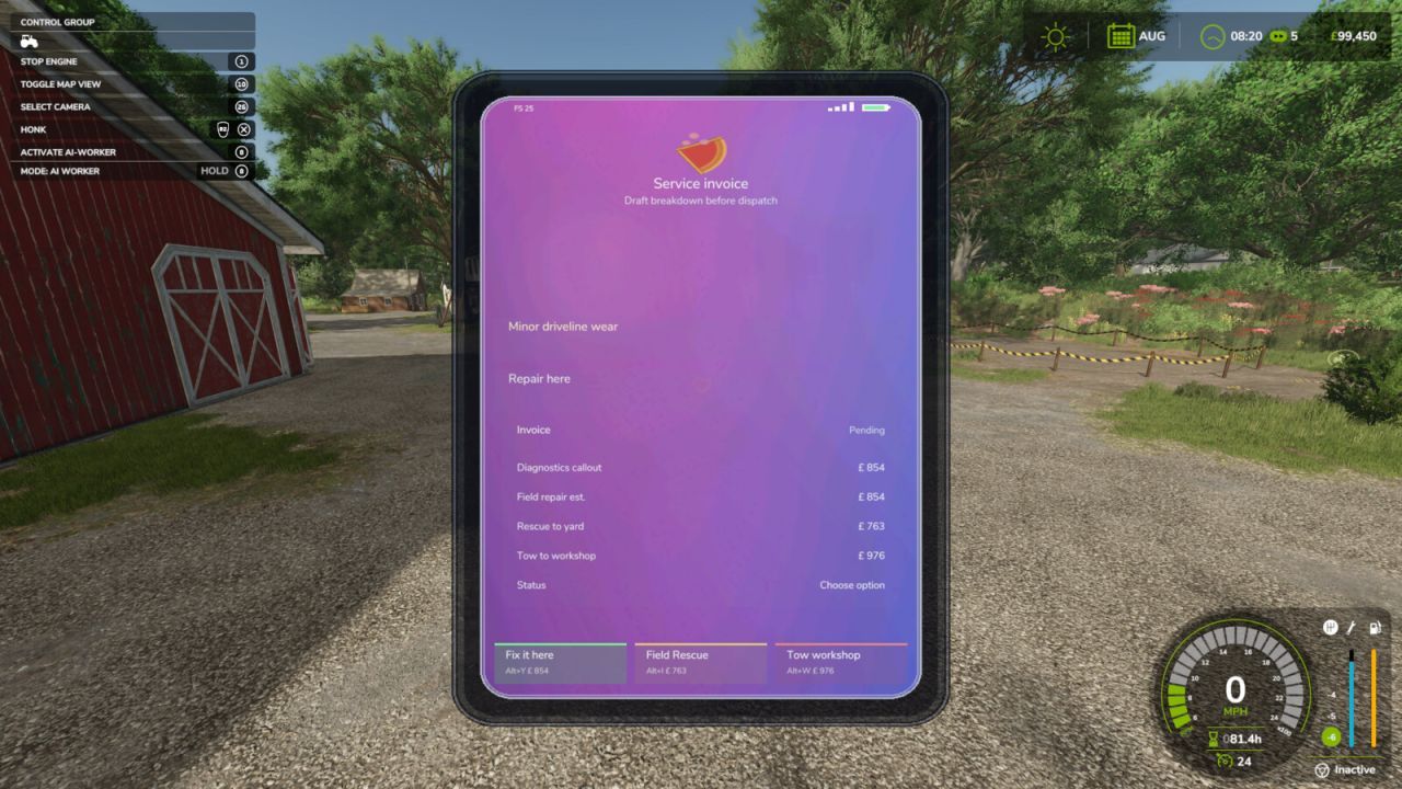 Реалістичний сервіс автомобілів для Farming Simulator 25