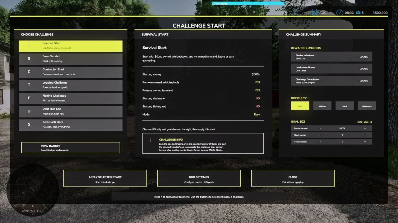 Challenge Start Mod for Farming Simulator 25