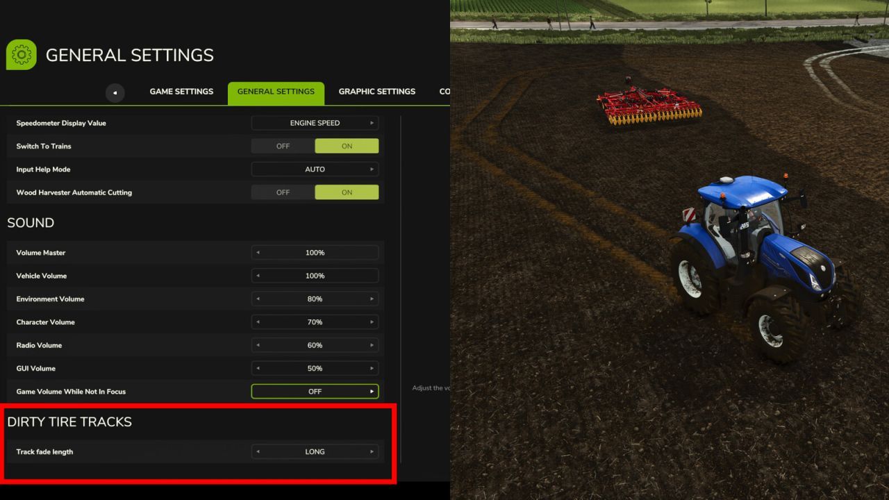 Мод Dirty Tire Tracks для Farming Simulator 25