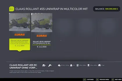 Прес-підбирач Claas Rollant 455 Uniwrap для Farming Simulator 25 — 3